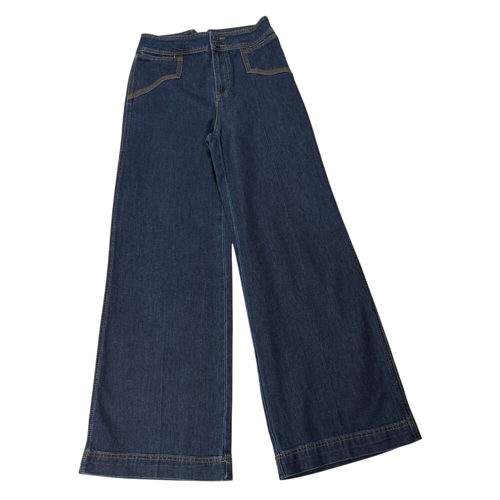 House of Harlow 1960 Wide leg Sailor Dark Wash High Rise Blue Jeans Size 28 - Picture 6 of 12